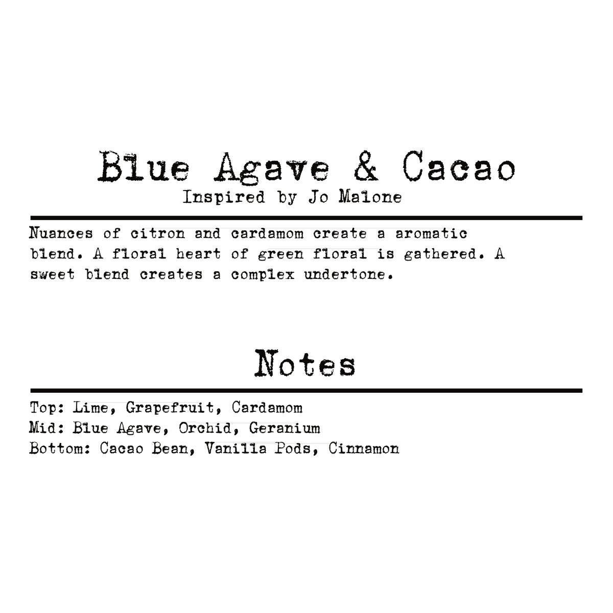 jo malone blue agave Blue Agave & Cacao (Our version) Sample Scent Strip – Light 4 Life